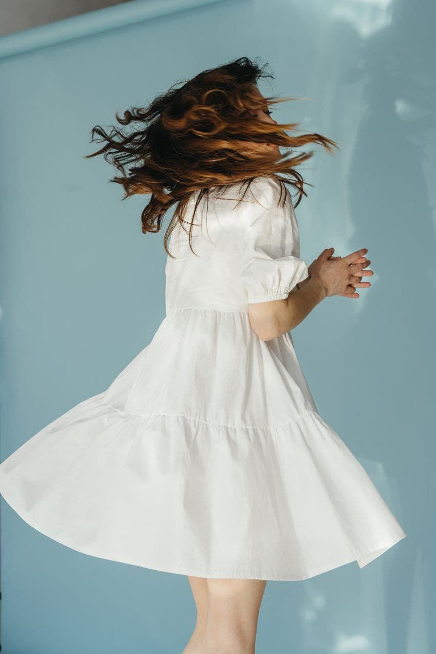 Базовое хлопковое платье белое, Белый, M