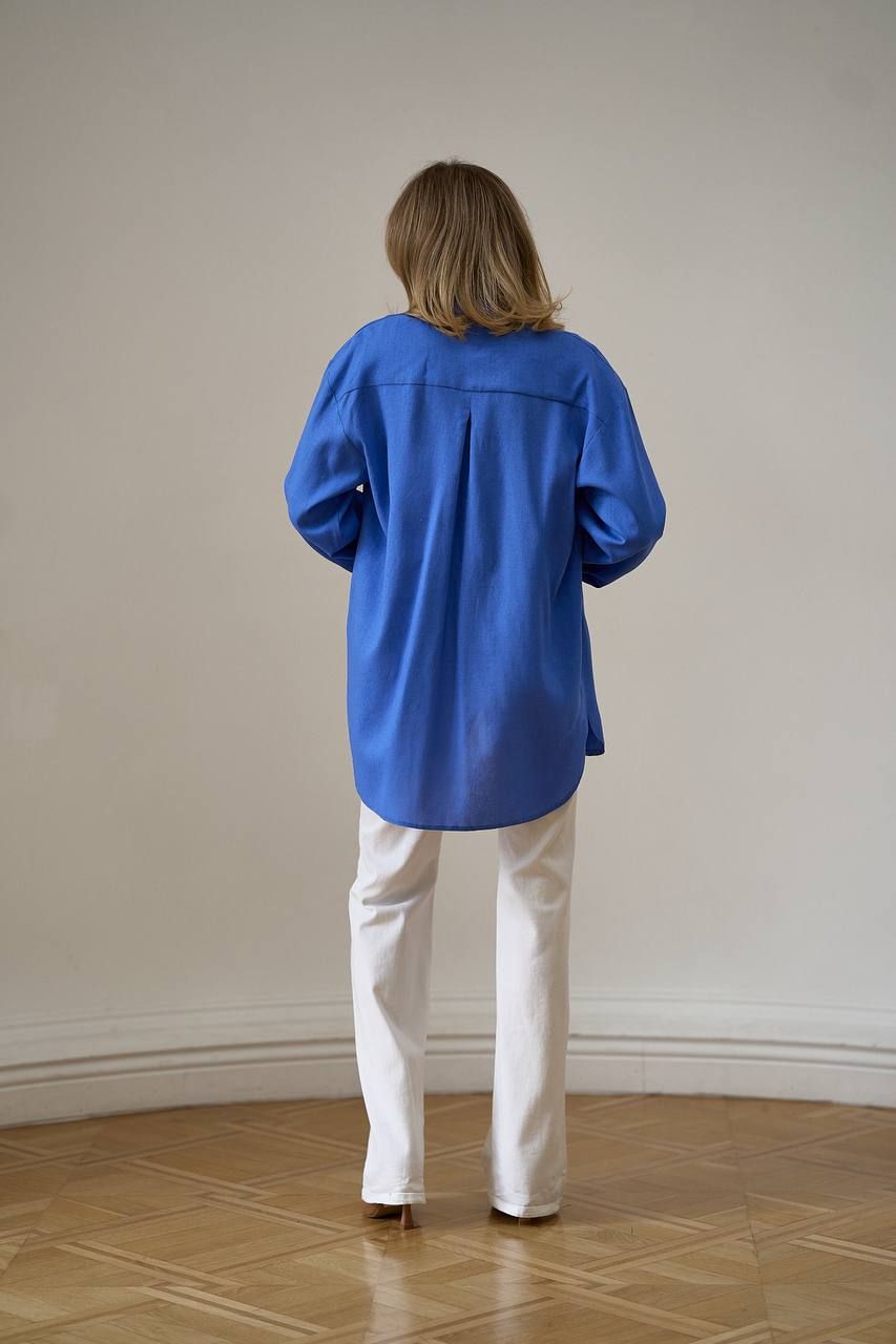 Рубашка оверсайз из льна синий электрик, Синий, универсальный (S-L)