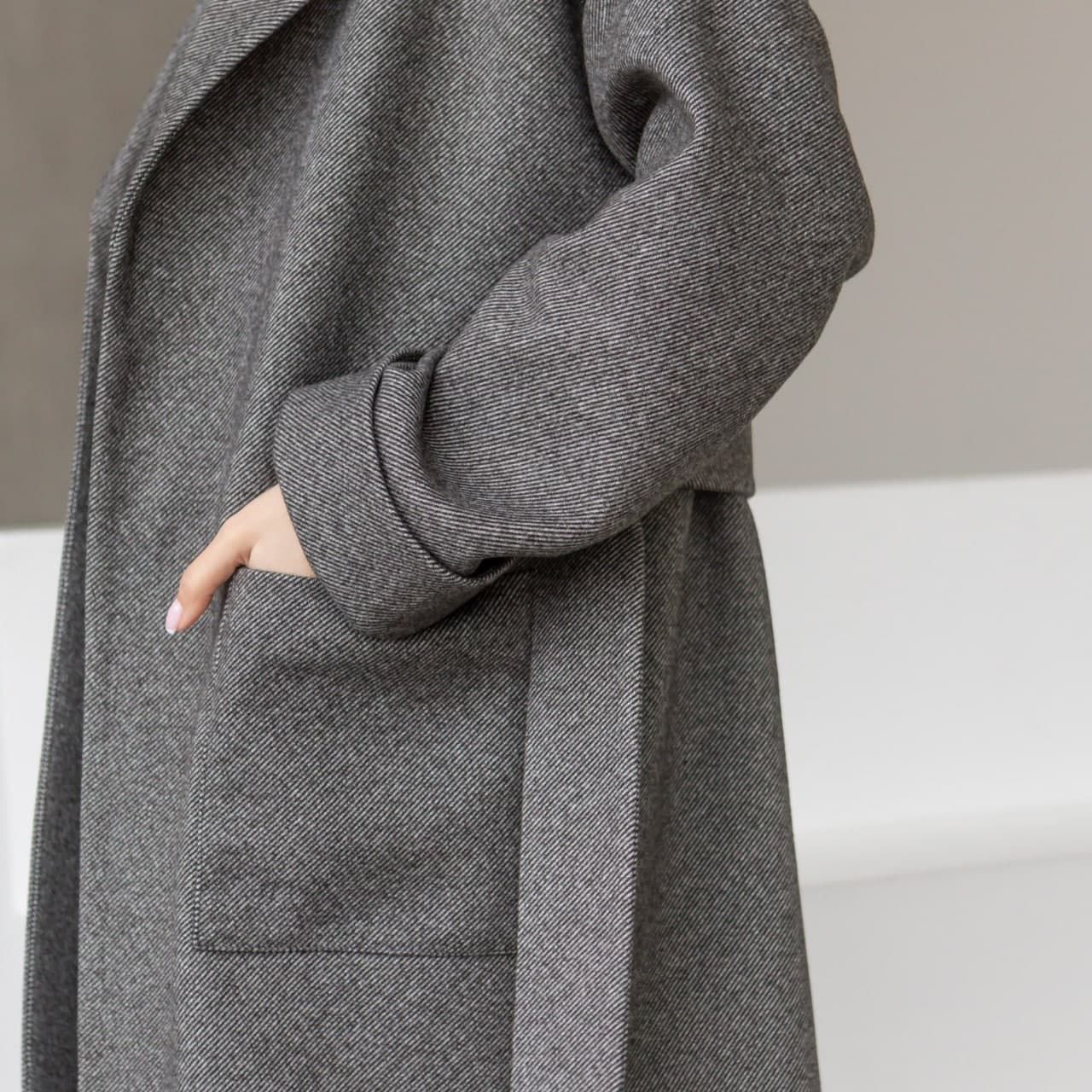 Оверсайз демисезонное пальто-халат Палермо серое в елочку, Серый, XS