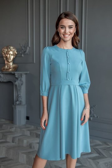 Платье с пуговичками Кэтрин голубое, Голубой, S
