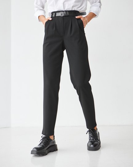 Классические костюмные брюки с ремнем черные, Черный, XS