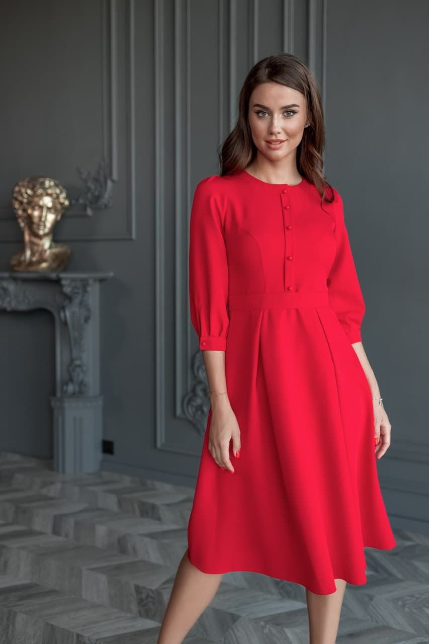 Платье с пуговичками Кэтрин красное, Красный, S