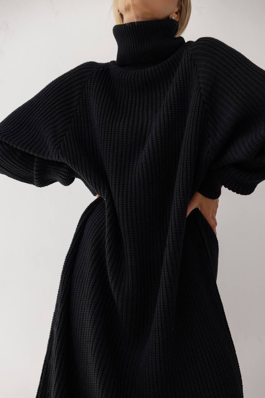 Вязаное платье из плотной вязки черное, Черный, Универсальный