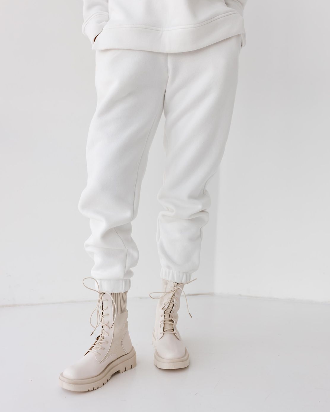 Стильний утеплений костюм на флісі Худі+джогери білий, Білий, S-M