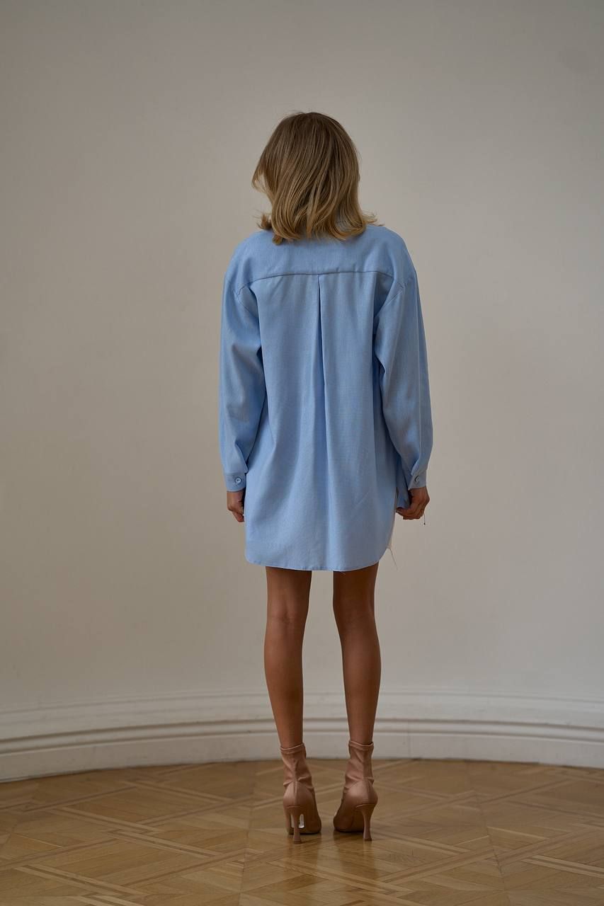 Рубашка оверсайз из льна голубой, Голубой, универсальный (S-L)