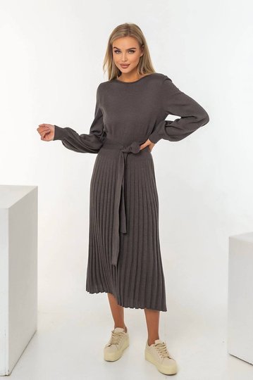 Платье вязаное с юбкой плиссе графит, Тёмно-серый, универсальный (S-L)