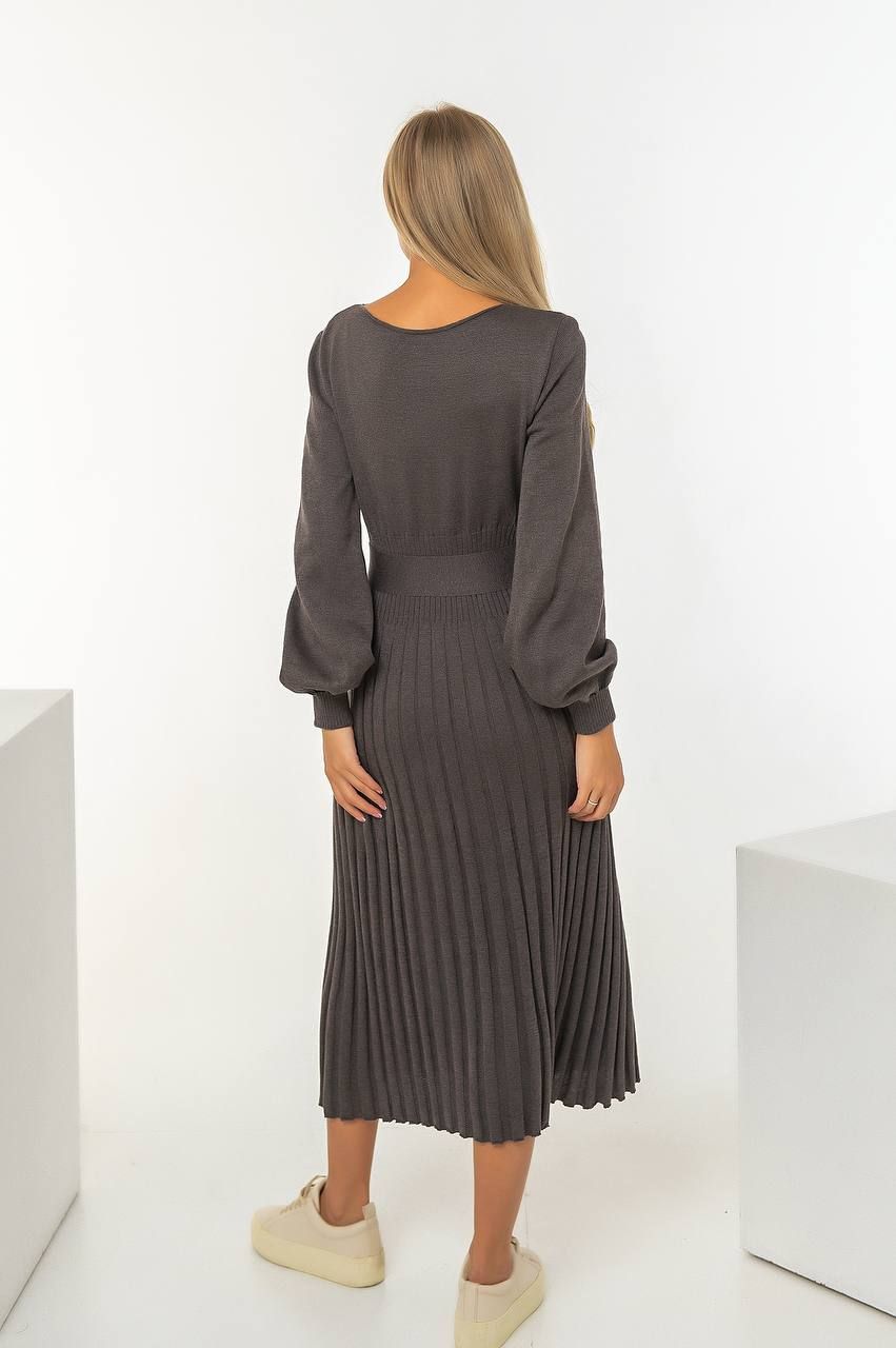 Сукня в'язана із спідницею плісе графіт, Темно-сірий, універсальний (S-L)
