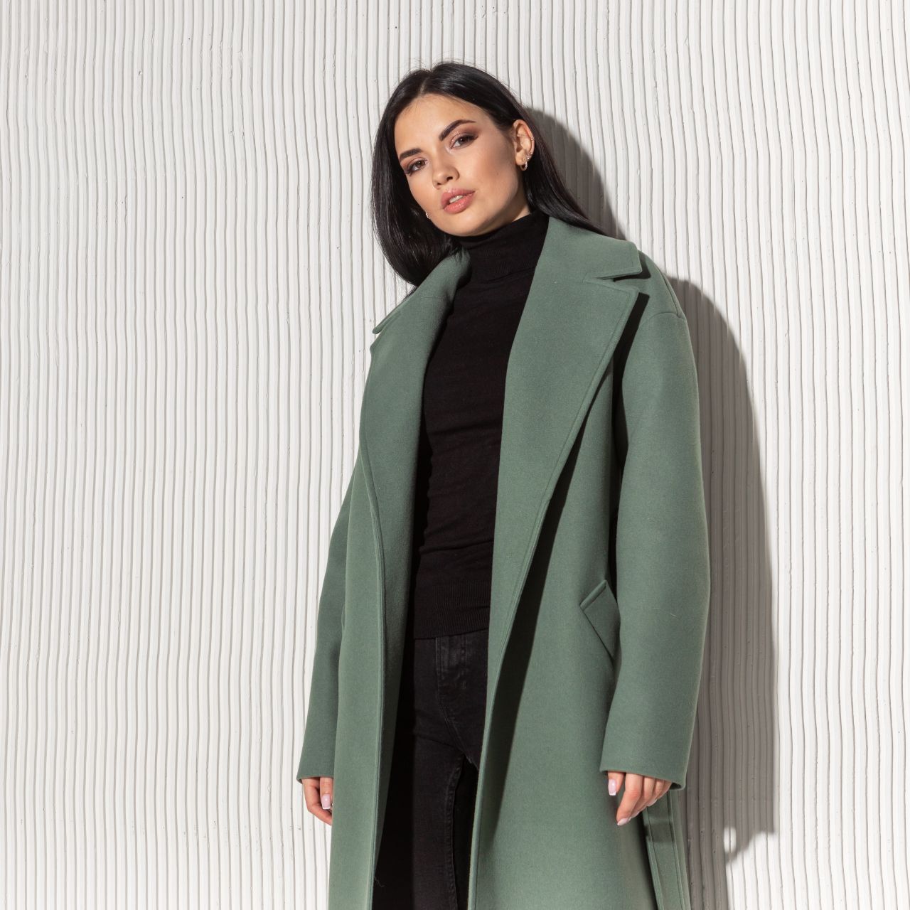 Демісезонне пальто-халат Мадрид оливковий, Оливковий, XS