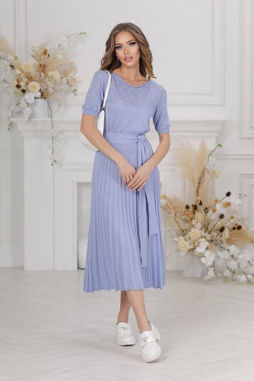 Ажурна в'язана сукня з коротким рукавом блакитна, Блакитний, універсальний (S-L)