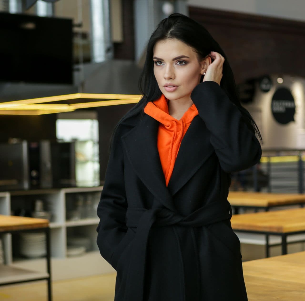 Демисезонное пальто-халат Мадрид черный, Черный, XS