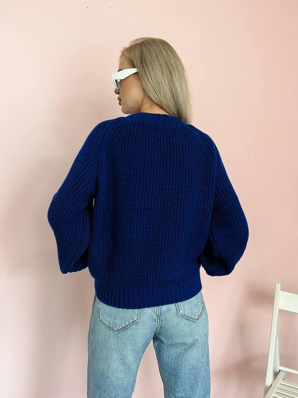 Базовий вовняний светр синій, Синій, універсальний (S-L)