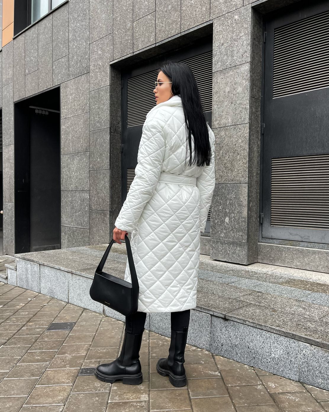 Пальто стеганое Стокгольм зима с мехом на воротнике белое, Белый, XS