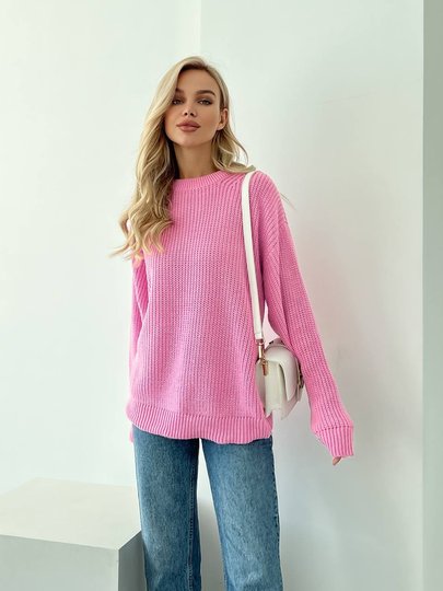 Базовий вовняний светр оверсайз рожевий, Рожевий, універсальний (S-L)