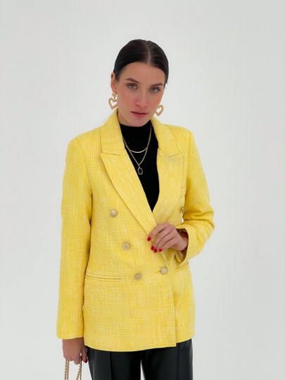 Стильный твидовый пиджак желтый, Жёлтый, S