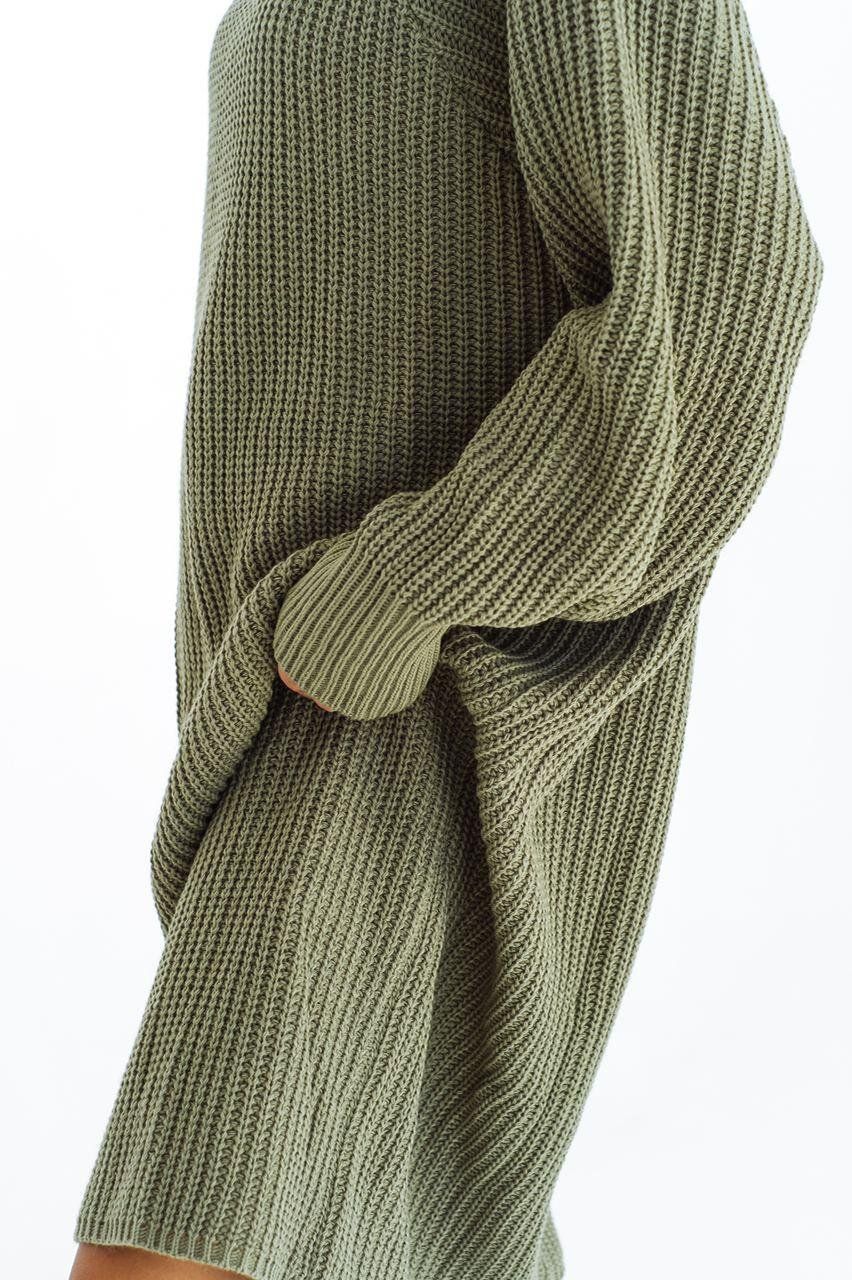 Вязаное платье из плотной вязки оливковое, Оливковый, Универсальный