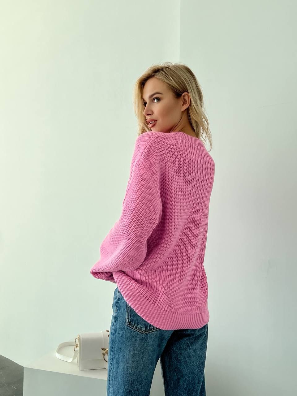Базовий вовняний светр оверсайз рожевий, Рожевий, універсальний (S-L)