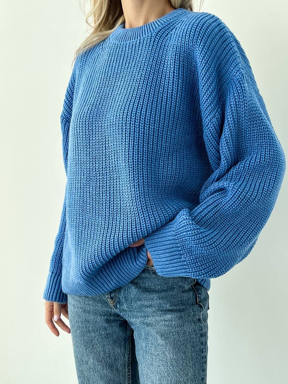 Базовий вовняний светр оверсайз синій, Синій, універсальний (S-L)