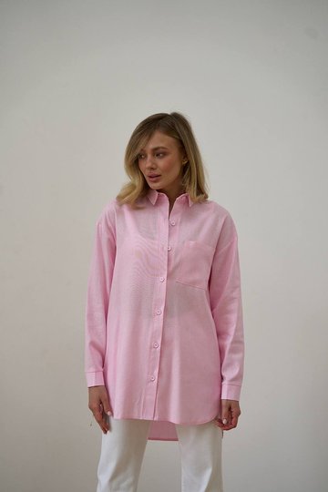 Рубашка оверсайз из льна розовая, Розовый, универсальный (S-L)