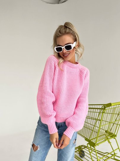 Базовий вовняний светр рожевий, Рожевий, універсальний (S-L)