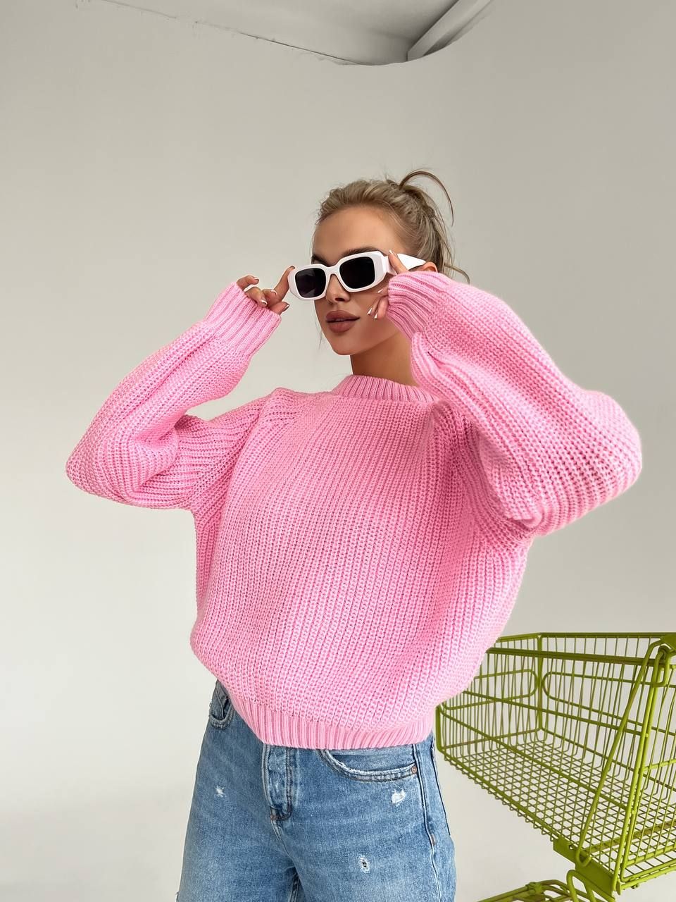 Базовый шерстяной свитер розовый, Розовый, универсальный (S-L)