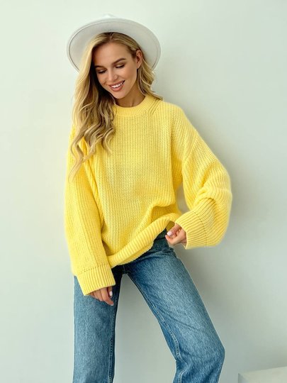 Базовый шерстяной свитер оверсайз желтый, Жёлтый, универсальный (S-L)