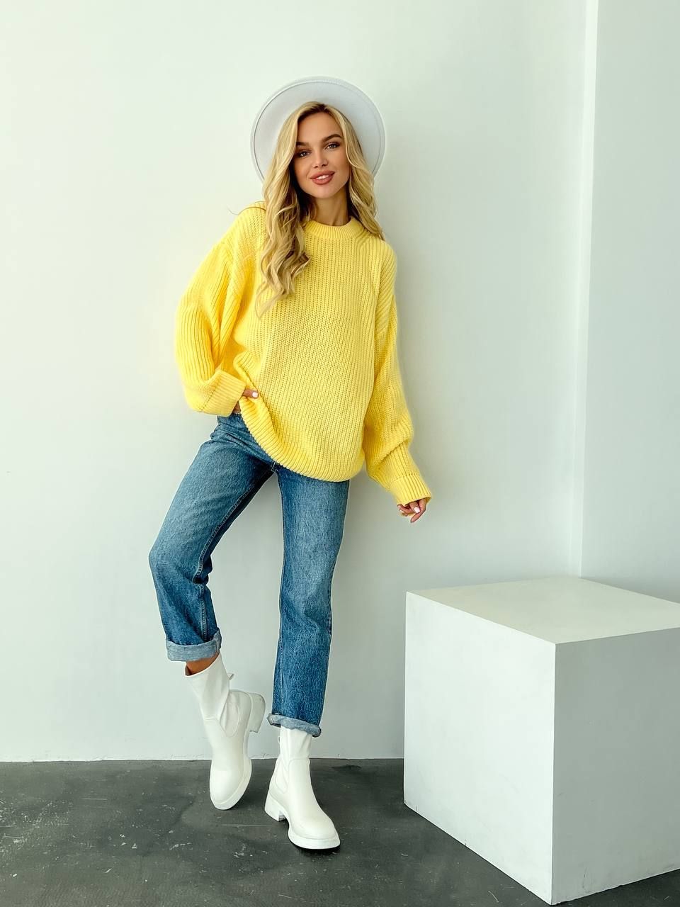 Базовый шерстяной свитер оверсайз желтый, Жёлтый, универсальный (S-L)