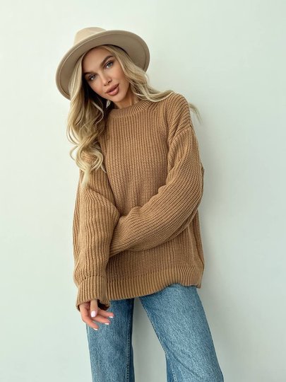 Базовый шерстяной свитер оверсайз кемел, Кэмел, универсальный (S-L)