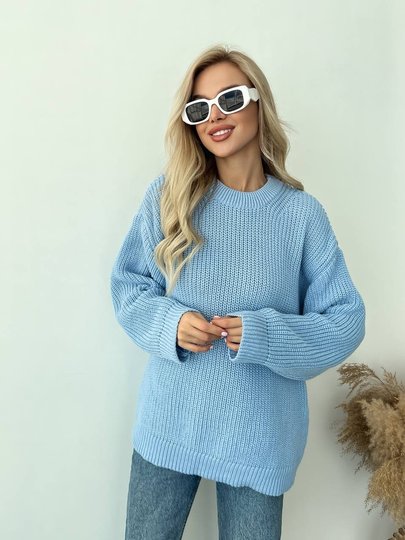 Базовый шерстяной свитер оверсайз голубой, Голубой, универсальный (S-L)