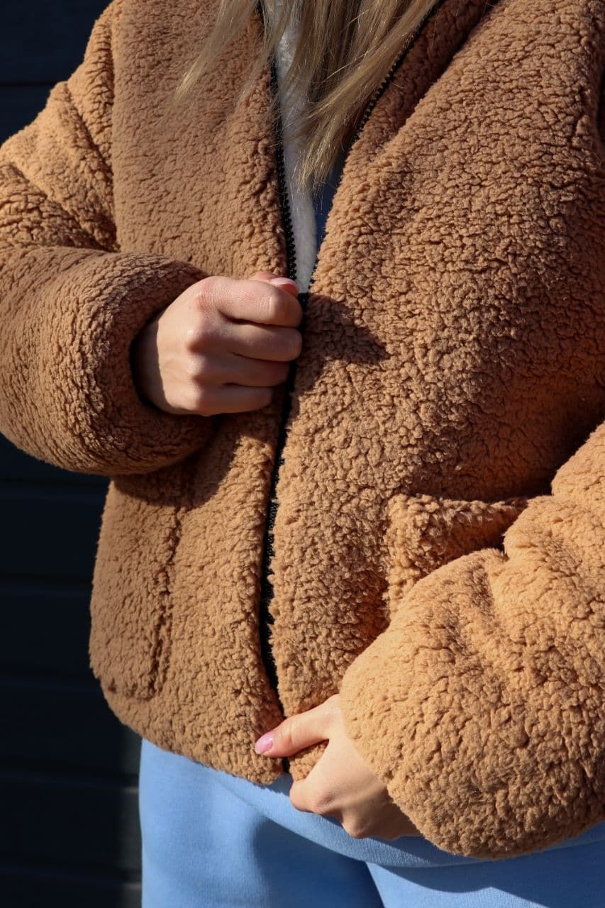 Куртка шубка Тедди двухсторонння беж-молоко, Бежевый, универсальный (S-L)