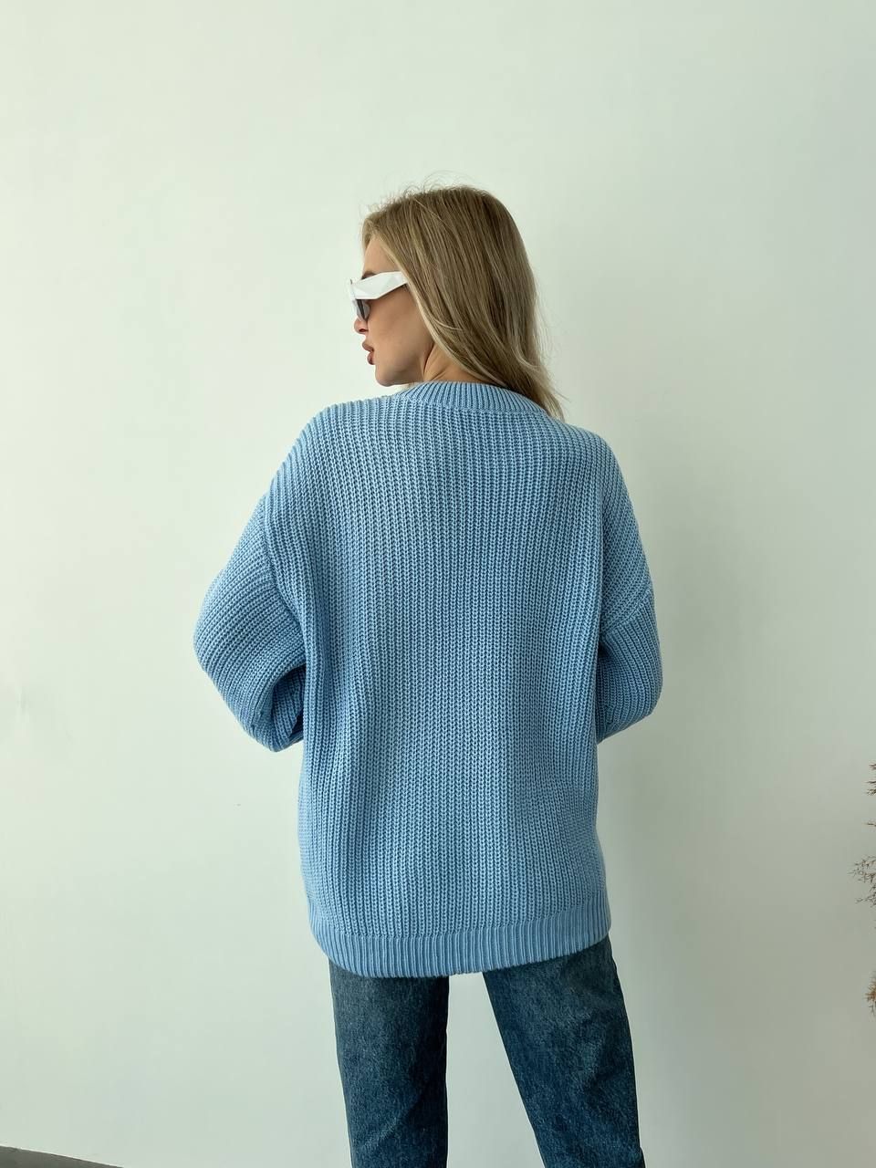 Базовий вовняний светр оверсайз блакитний, Блакитний, універсальний (S-L)