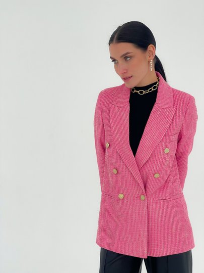 Стильный твидовый пиджак розовый, Розовый, S