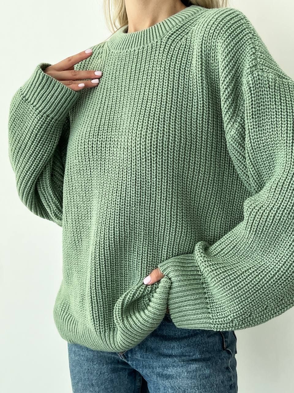 Базовый шерстяной свитер оверсайз оливковый, Оливковый, универсальный (S-L)