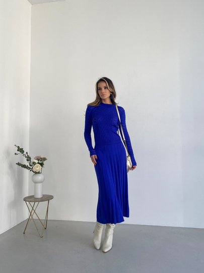 Платье вязаное ажурное Грэмми синее электрик, Синий, XS-S