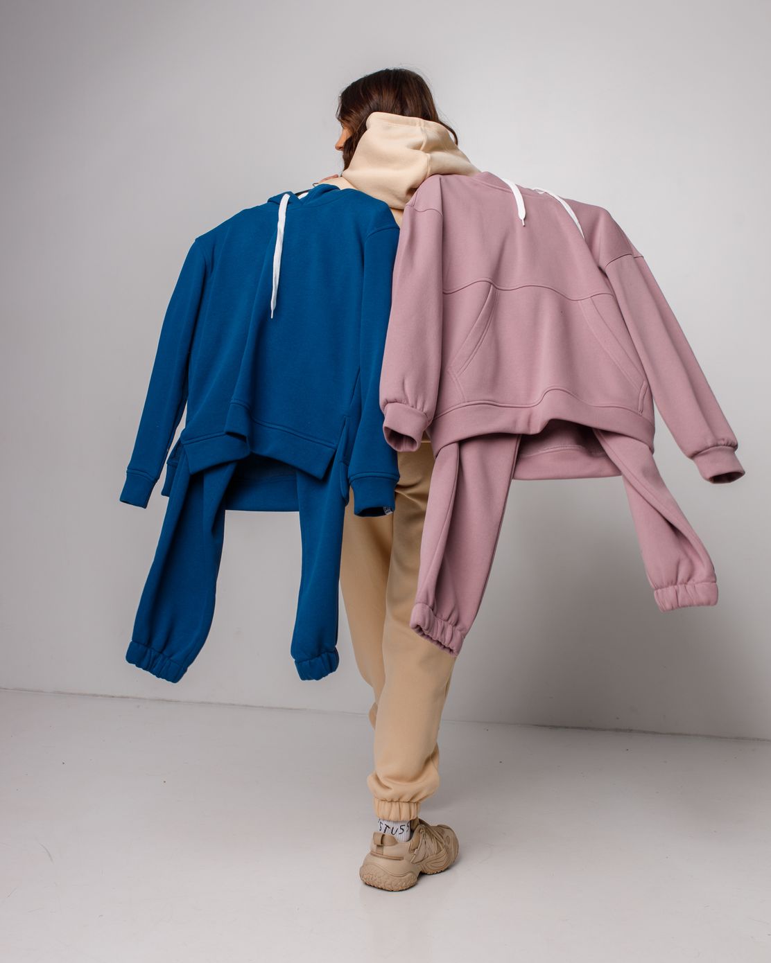 Стильный утепленный костюм на флисе Худи+джогеры синий, Синий, S-M