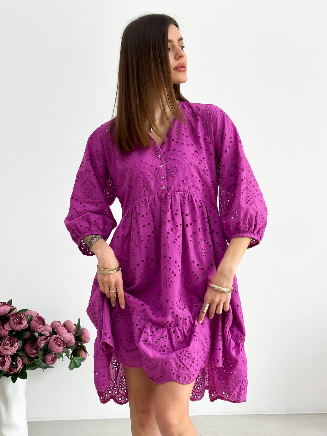 Легка сукня з прошви фуксія, Фіолетовий, S