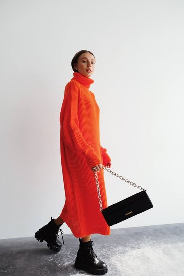 Вязаное платье из плотной вязки оранжевое, Оранжевый, Универсальный