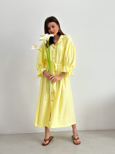 Платье бохо макси лимонное, Лимонный, универсальный (S-L)