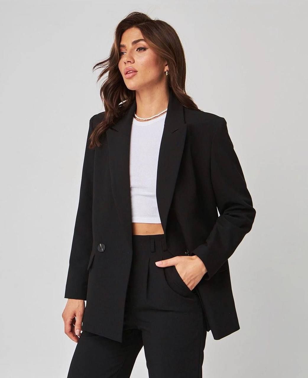 Пиджак классический двубортный черный, Черный, XS