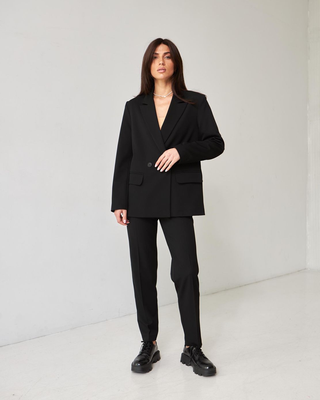 Пиджак классический двубортный черный, Черный, XS