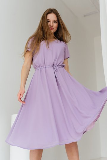 Легка шифонова сукня з коротким рукавом на кулісці, Лаванда, S